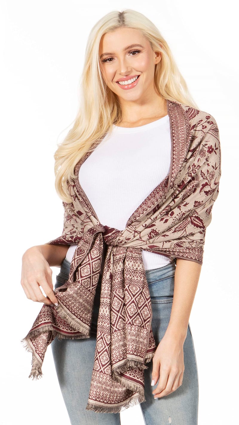 Sakkas 18200 - Gianna Women's Silky Soft Reversible Floral Woven Pashmina Scarf Shawl Wrap - Purple - OS - Image 5